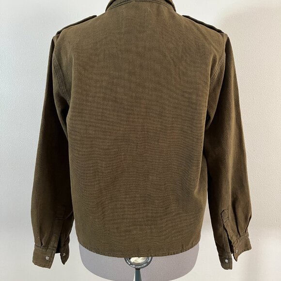 Zara Woman Sz S Denim Collection Cotton Canvas Olive Drab Grommet Detail Shirt - Picture 5 of 7